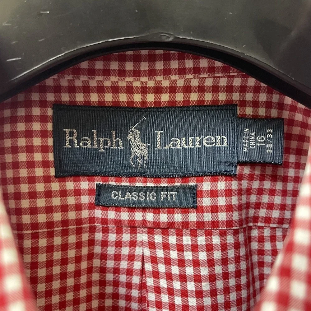 Vintage Polo Ralph Lauren Men's 16 32/33 Classic Fit Shirt Red Gingham Blue Pony